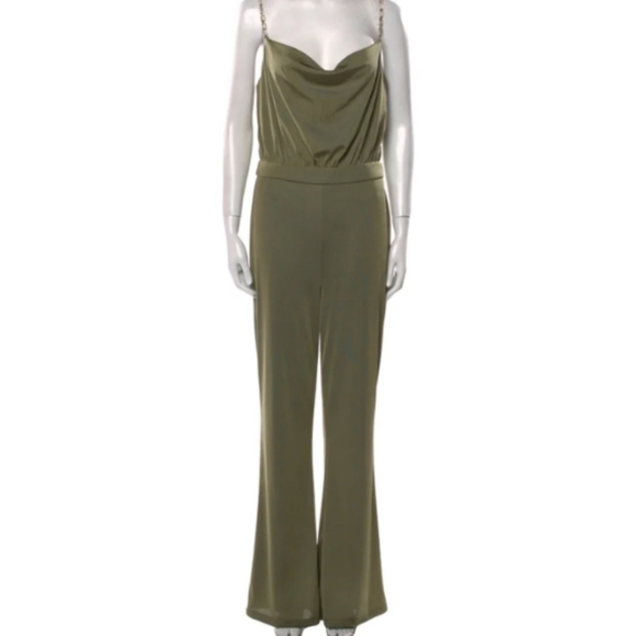 Jason Wu Emmett Cowl Neck Jumpsuit with Jewel Straps Olive M - Picture 2 of 12